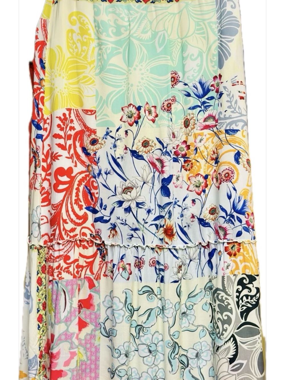 Johnny Was Multicolor Patchwork Floral Maxi Skirt